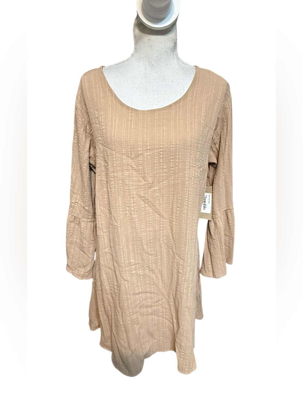 Albion khaki tunic dress Cotton Gauzy Textured Bell Sleeve Cover Up Mini Dress M